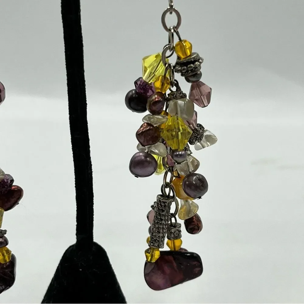 Elegant handmade Multi-Color pearl yellow glass Dangle Earrings
